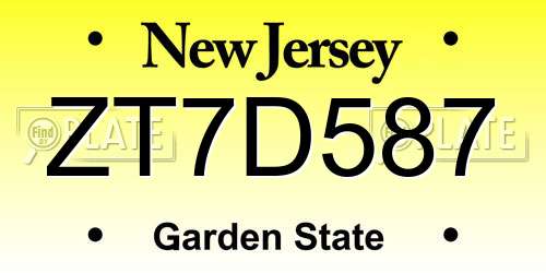 ZT7D587 New Jersey License Plate