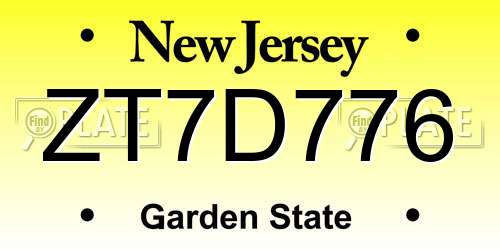 ZT7D776 New Jersey License Plate