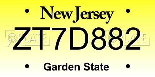 ZT7D882 New Jersey License Plate