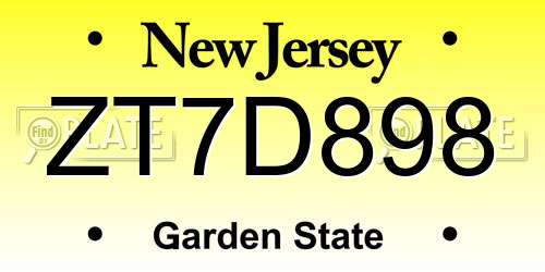 ZT7D898 New Jersey License Plate