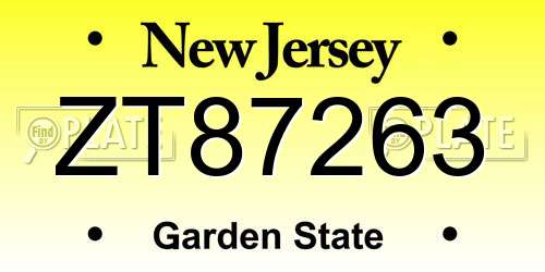 ZT87263 New Jersey License Plate