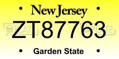 ZT87763 New Jersey License Plate