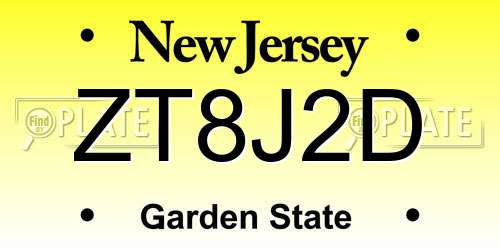ZT8J2D New Jersey License Plate