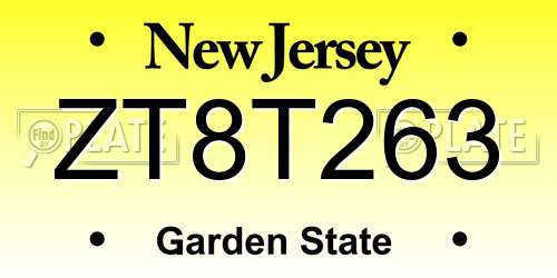 ZT8T263 New Jersey License Plate