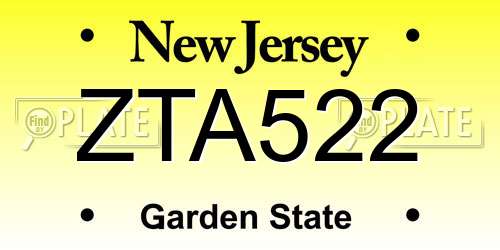 ZTA522 New Jersey License Plate