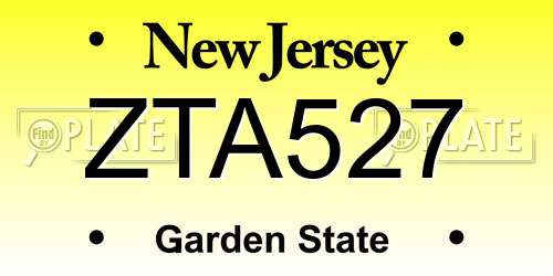 ZTA527 New Jersey License Plate