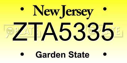 ZTA5335 New Jersey License Plate