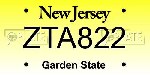 ZTA822 New Jersey License Plate