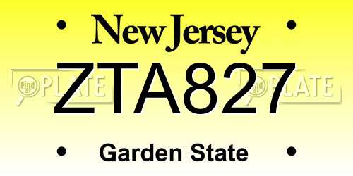 ZTA827 New Jersey License Plate