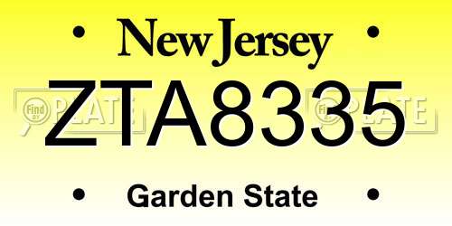 ZTA8335 New Jersey License Plate