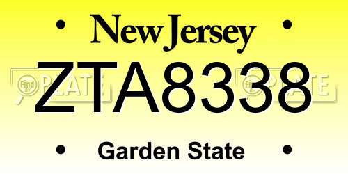 ZTA8338 New Jersey License Plate