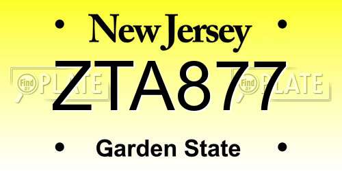 ZTA877 New Jersey License Plate