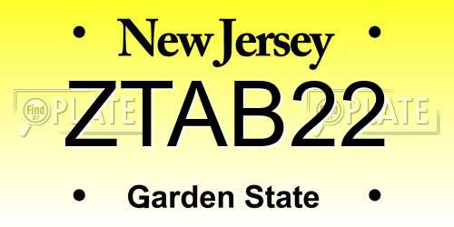ZTAB22 New Jersey License Plate
