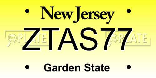 ZTAS77 New Jersey License Plate