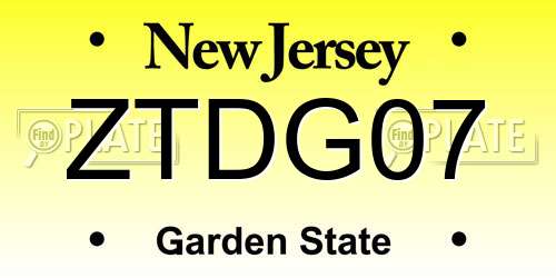 ZTDG07 New Jersey License Plate