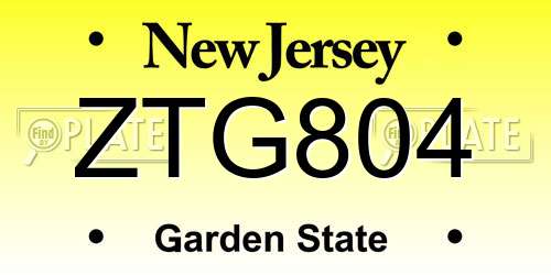 ZTG804 New Jersey License Plate