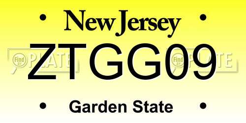 ZTGG09 New Jersey License Plate