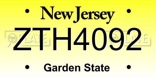 ZTH4092 New Jersey License Plate