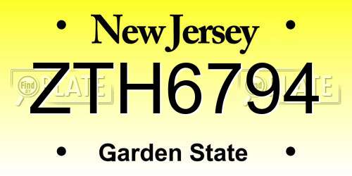 ZTH6794 New Jersey License Plate