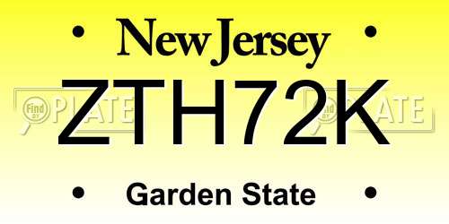 ZTH72K New Jersey License Plate