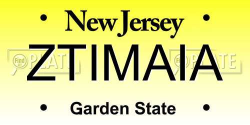 ZTIMAIA New Jersey License Plate