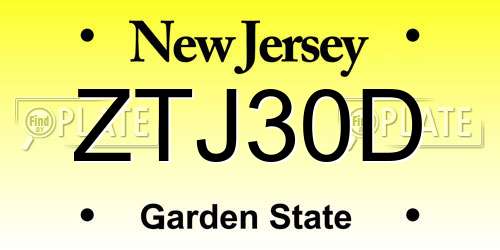 ZTJ30D New Jersey License Plate