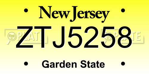 ZTJ5258 New Jersey License Plate