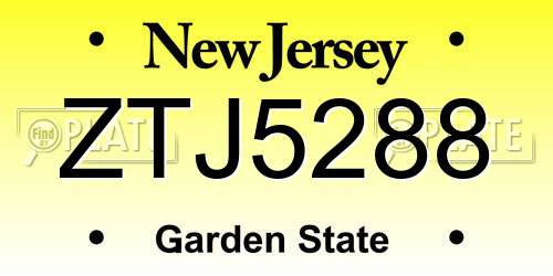 ZTJ5288 New Jersey License Plate