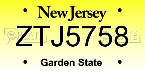 ZTJ5758 New Jersey License Plate