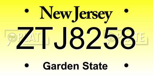 ZTJ8258 New Jersey License Plate