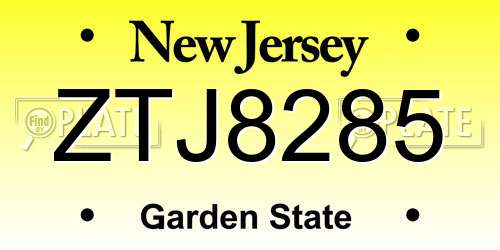 ZTJ8285 New Jersey License Plate