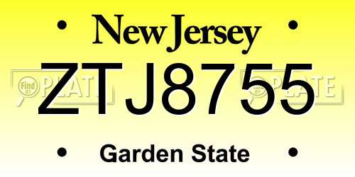 ZTJ8755 New Jersey License Plate