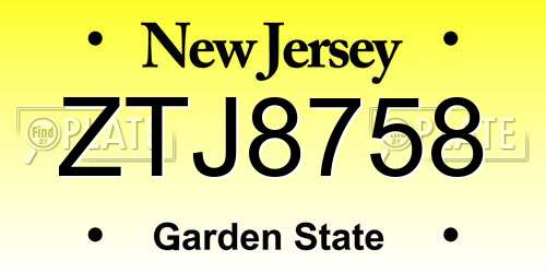 ZTJ8758 New Jersey License Plate