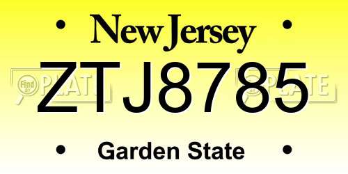 ZTJ8785 New Jersey License Plate