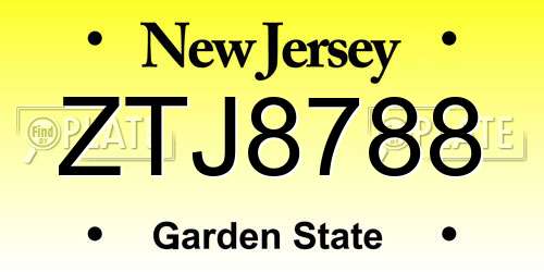 ZTJ8788 New Jersey License Plate