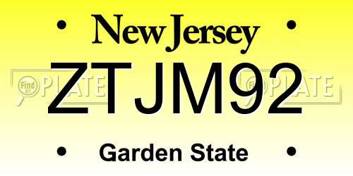 ZTJM92 New Jersey License Plate