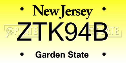 ZTK94B New Jersey License Plate