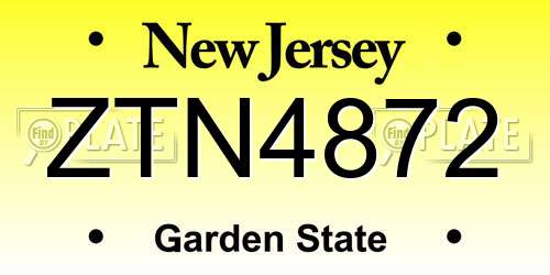 ZTN4872 New Jersey License Plate