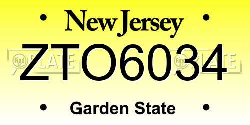 ZTO6034 New Jersey License Plate