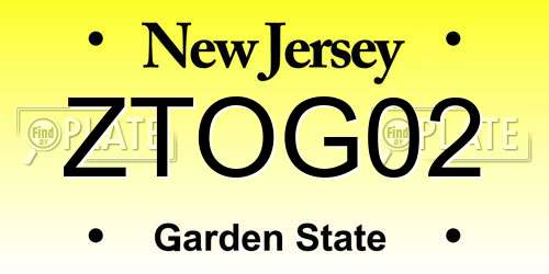 ZTOG02 New Jersey License Plate