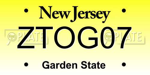 ZTOG07 New Jersey License Plate