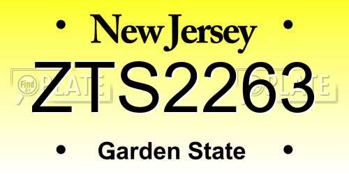 ZTS2263 New Jersey License Plate