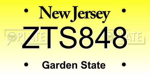 ZTS848 New Jersey License Plate