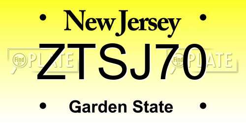 ZTSJ70 New Jersey License Plate