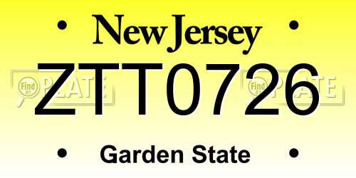 ZTT0726 New Jersey License Plate