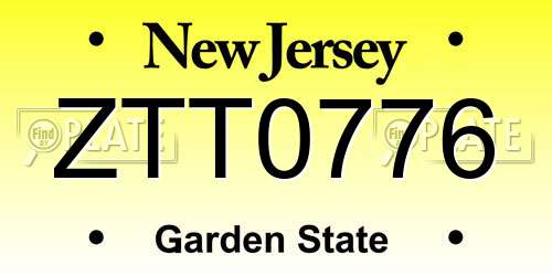 ZTT0776 New Jersey License Plate