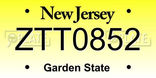 ZTT0852 New Jersey License Plate