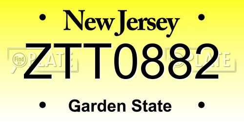 ZTT0882 New Jersey License Plate