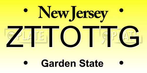 ZTTOTTG New Jersey License Plate
