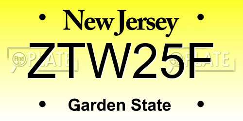 ZTW25F New Jersey License Plate